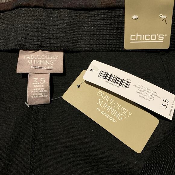 NWT Chico's Pants Women 3.5 (18) Slimming Ponte Cape Cod Floral Graphite Gray - Picture 5 of 9